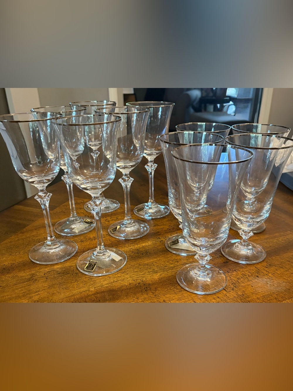 Oneida Crystal Glass Set with Silver Rim